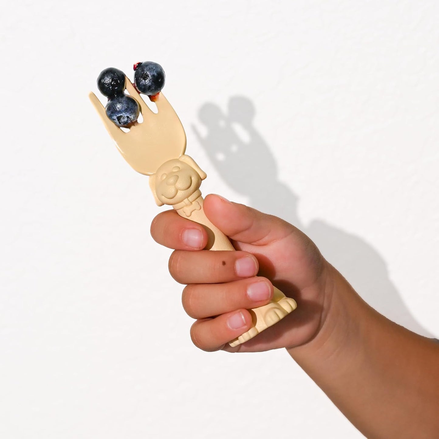 Made in USA Spoon la la Toddler Utensils Set - 2 Pack (1 Spoon & 1 Fork for Kids) - Self-Standing 3D Ergonomic Cat & Dog Handles - BPA-free, Dishwasher Safe, Baby Silverware (Yellow)