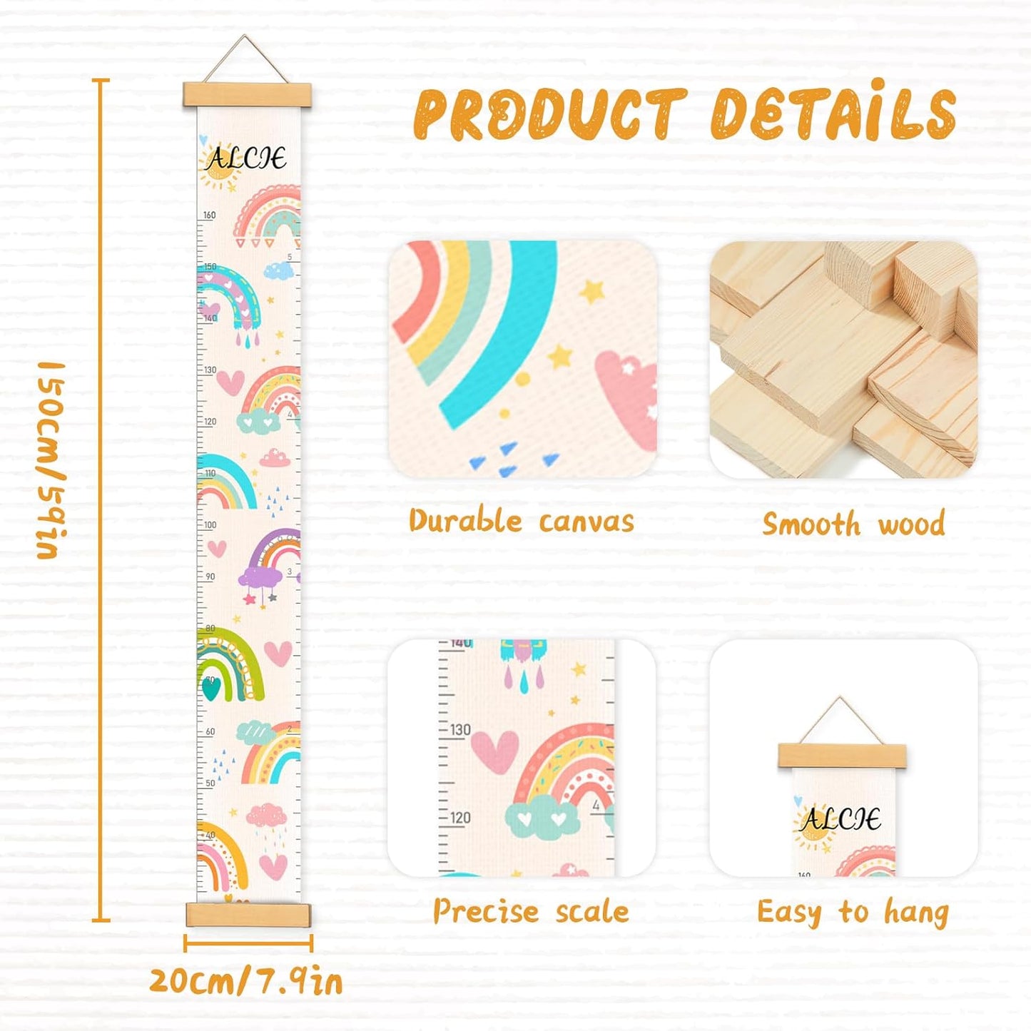 Personalized Name Height Chart for Kids, Rainbow Height Measurement for Wall, Child Height Measure Wall Chart Bedroom Nursery Wall Decoration, Playroom Essentials, Children's Day Gifts