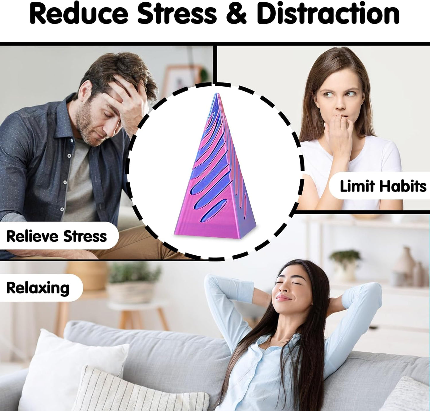 3D Printed Spiral Cone Fidget Toy,Impossible Cone Pyramid Passthrough Sculpture,Stress and Anxiety Relief Fidget Desk Toys (Dark Blue Green)