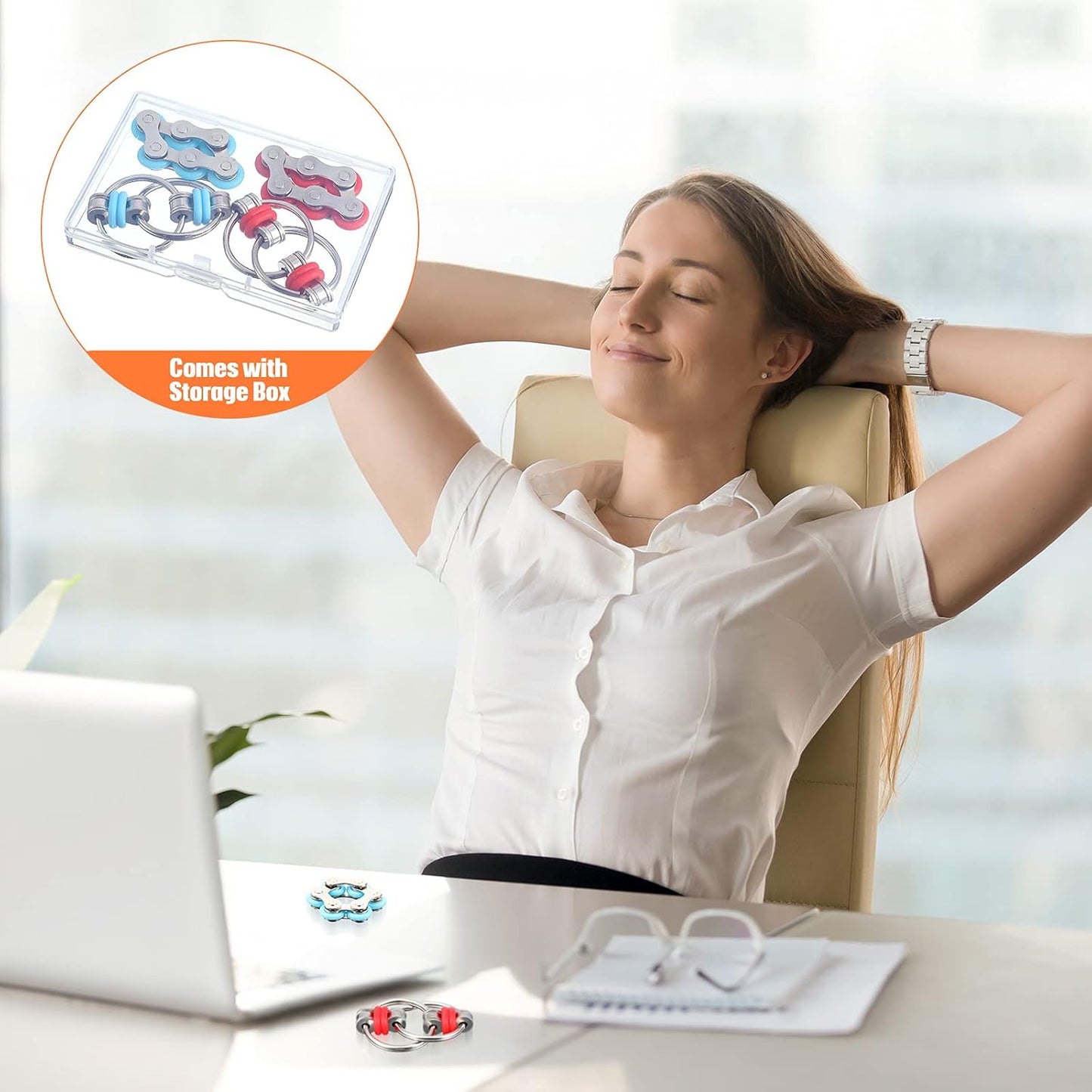 4 Pieces Fidget Toy Set Flippy Roller Chain, Six Roller Chain Fidget and Flippy Chain Stress Reducer Bike Chain Toys for ADHD, ADD, Autism, Anxiety Relief for Adults and Teens (Red, Blue)