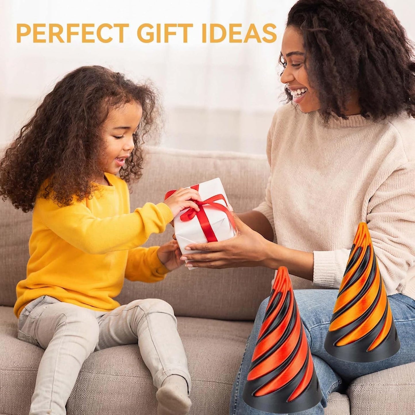 2Pcs Impossible Cone,Spiral Cone Fidget Toy 3D Printed Spiral Cone Pyramid Passthrough Sculpture,Mini Cone Funny Desktop Decoration for Home Office Desk Funny Desktop Decoration , Anxiety Relief