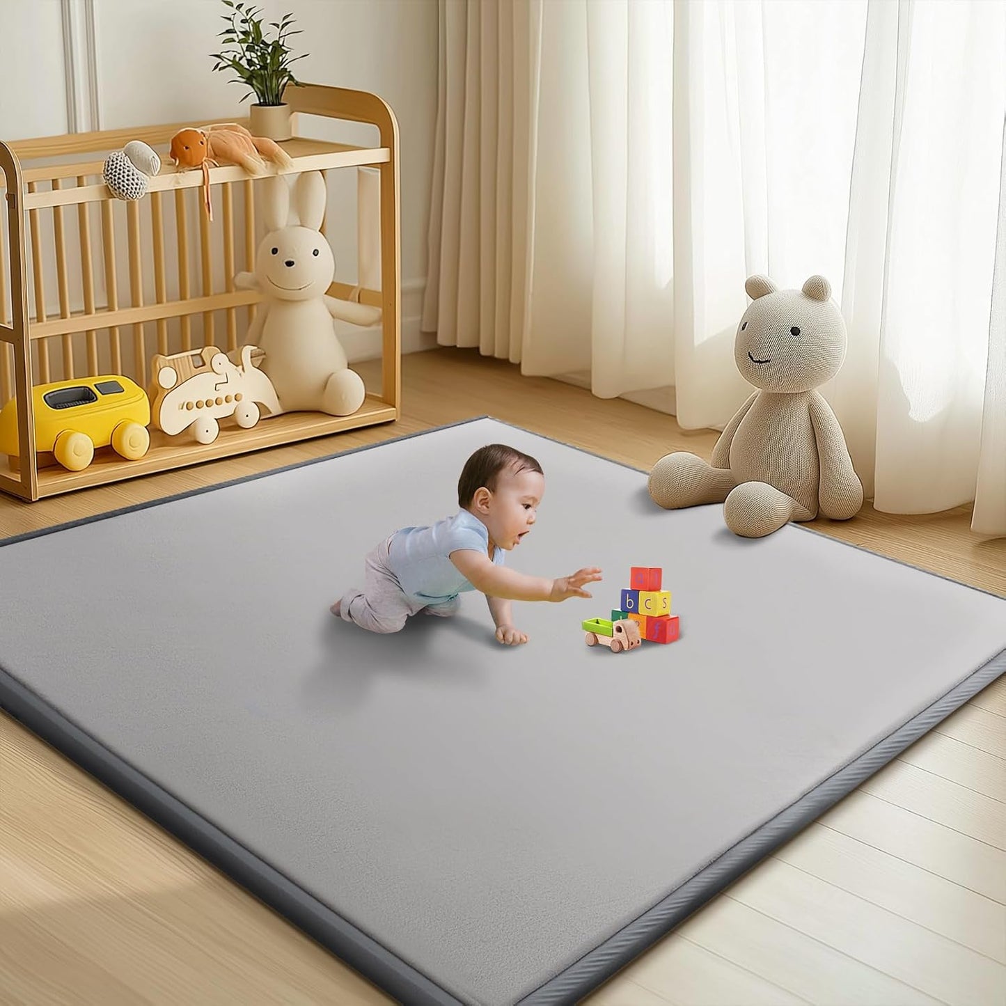 Baby Play Mat for Floor - 1.4" Thick Memory Foam Rug, 80"x70" Playpen Tummy Time Mat, Soft Velvet Nursery Rug, Large Padded Crawling Mat, Cushioned Pads for Playroom Toddlers, Infants, Yoga, Tatami