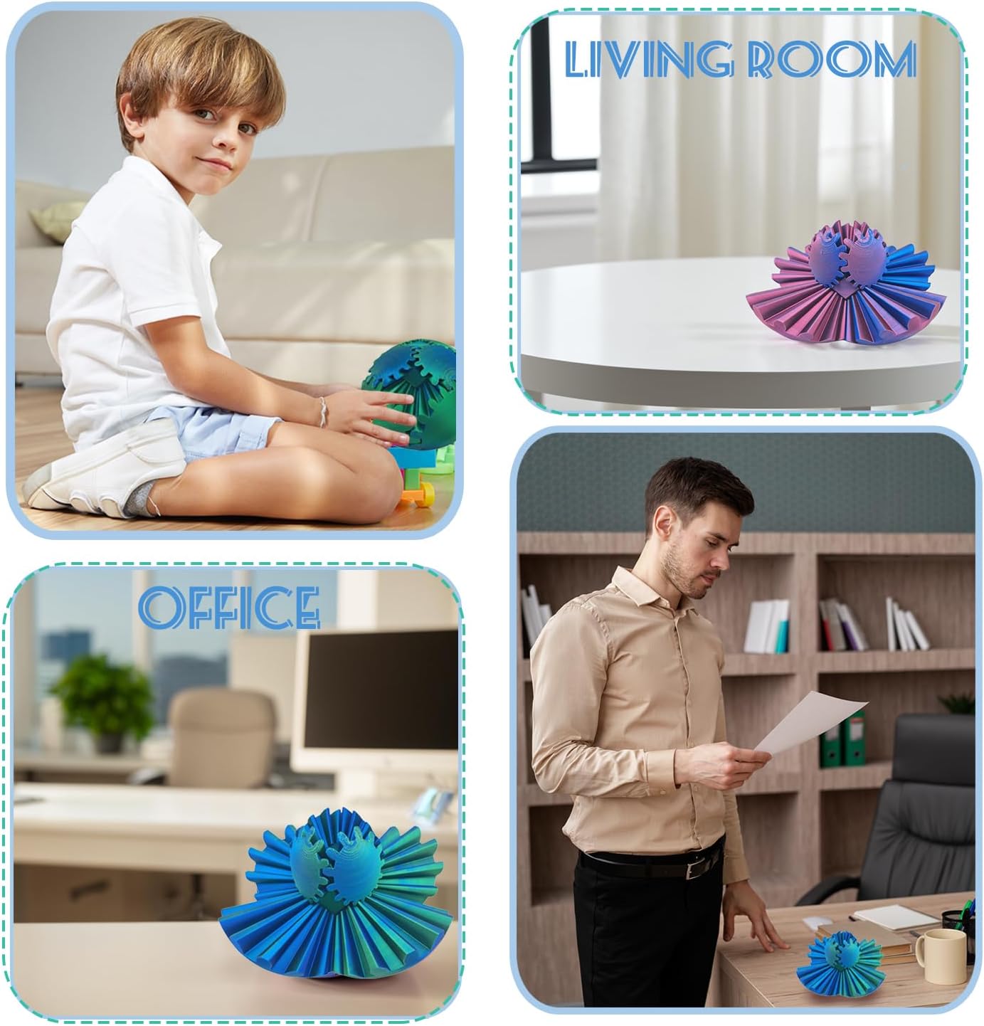 Gear Ball - GearSphere Fidget Toy, 2024 Gear Sphere Cube Puzzlefor Adults Kids Stress and Anxiety Relaxing,3D Printed Spin Ball or Cube Fidget Toy (Blue+Purple)