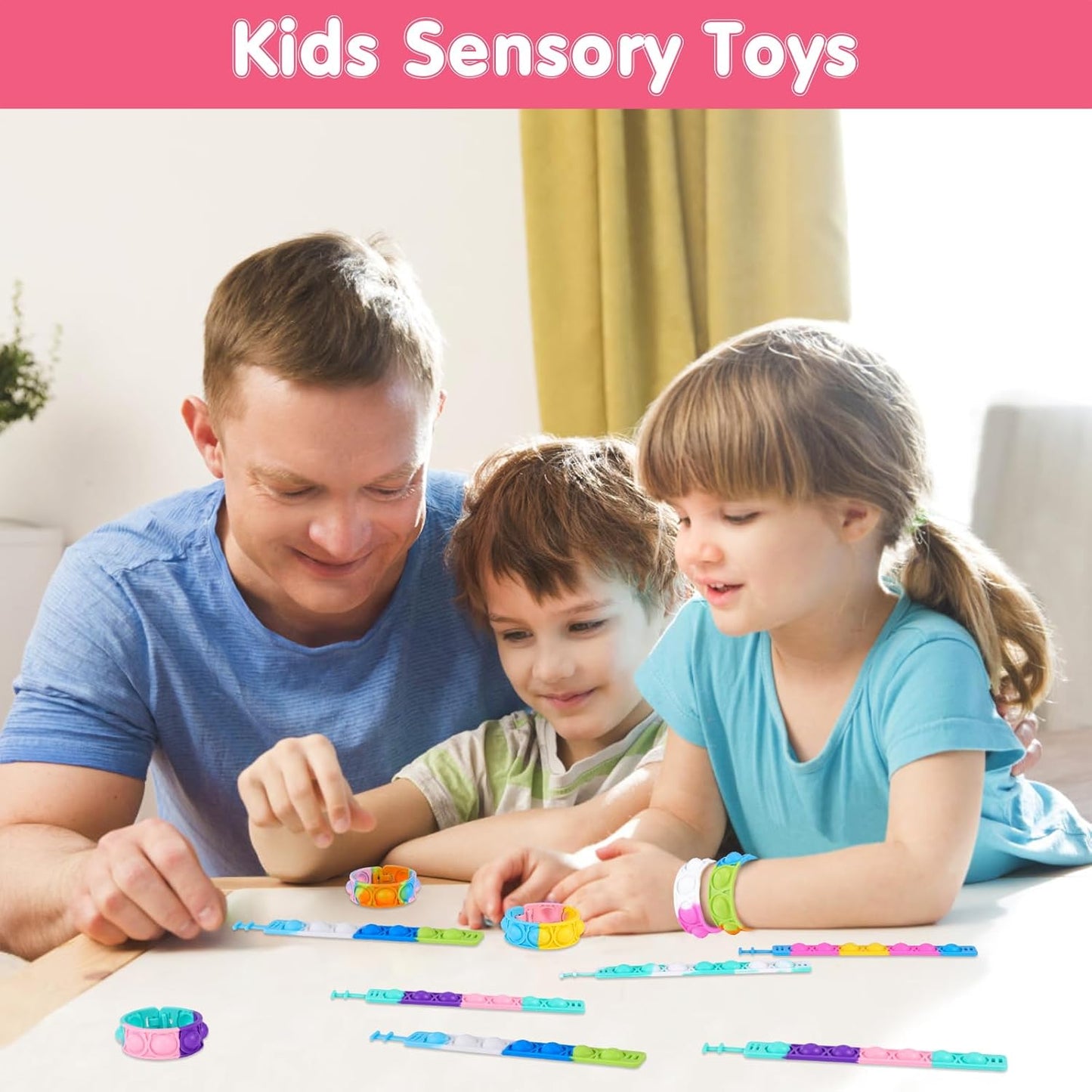 24 PCS Pop Bracelets Fidget Toys Bulk Its Bear Bracelet Kids Party Favors Fidget Toy Pack Fidgets for Classroom Prizes Birthday Goodie Bag Stuffers Sensory Toys for Girls Boys