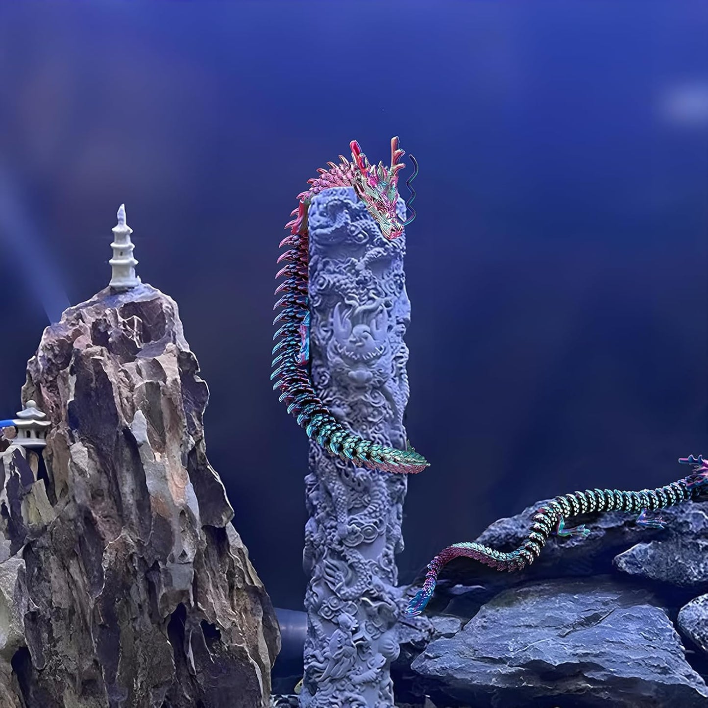 3D Printed Dragon Fidget Toy, 18in Surprise Mystery Dragon, Crystal Dragon Fidget Toy, Articulated Pye Dragon Fish/Display Cabinet/Home/Office Desktop Decor (Red)