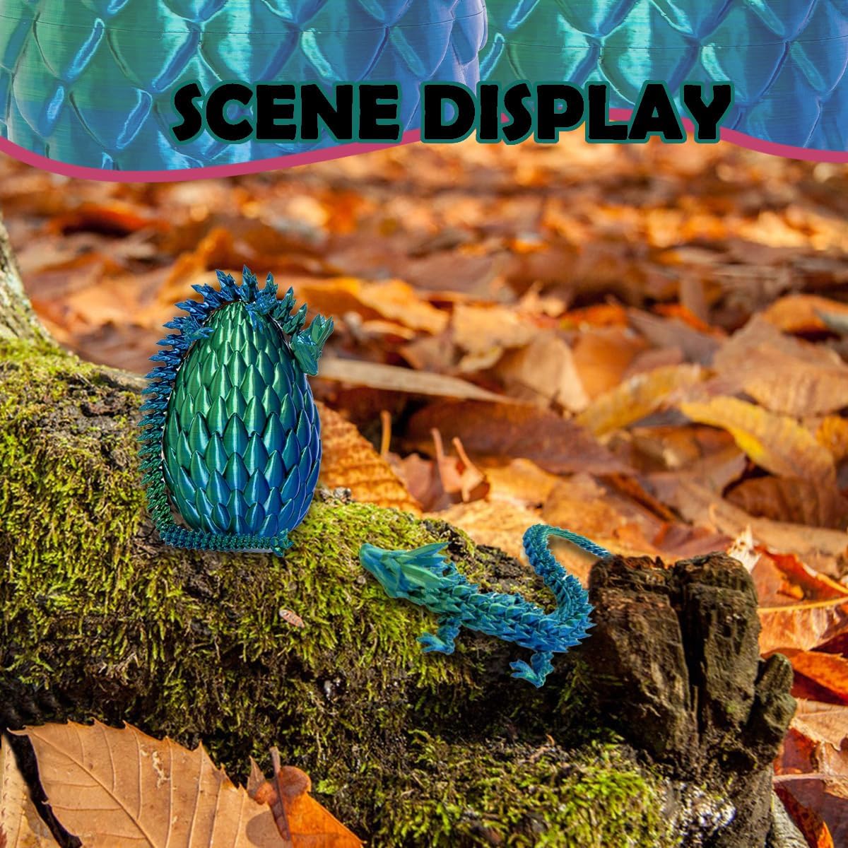 Dragon Eggs with Dragon Inside, 12In Laser Blue Green 3D Printed Dragon Egg Fidget Toy, Executive Desk Articulated Dragon Toy, Home Office Decor