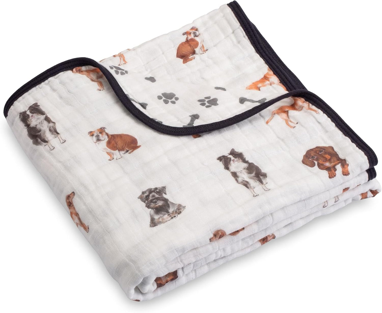 LollyBanks Muslin Baby Blanket 100% Organic Cotton, Muslin Quilt Lightweight, 6 Layers Baby Blankets 47"x 47", Toddler Blanket for Boy and Girl, Nursery Receiving Blankets (Puppies Print)