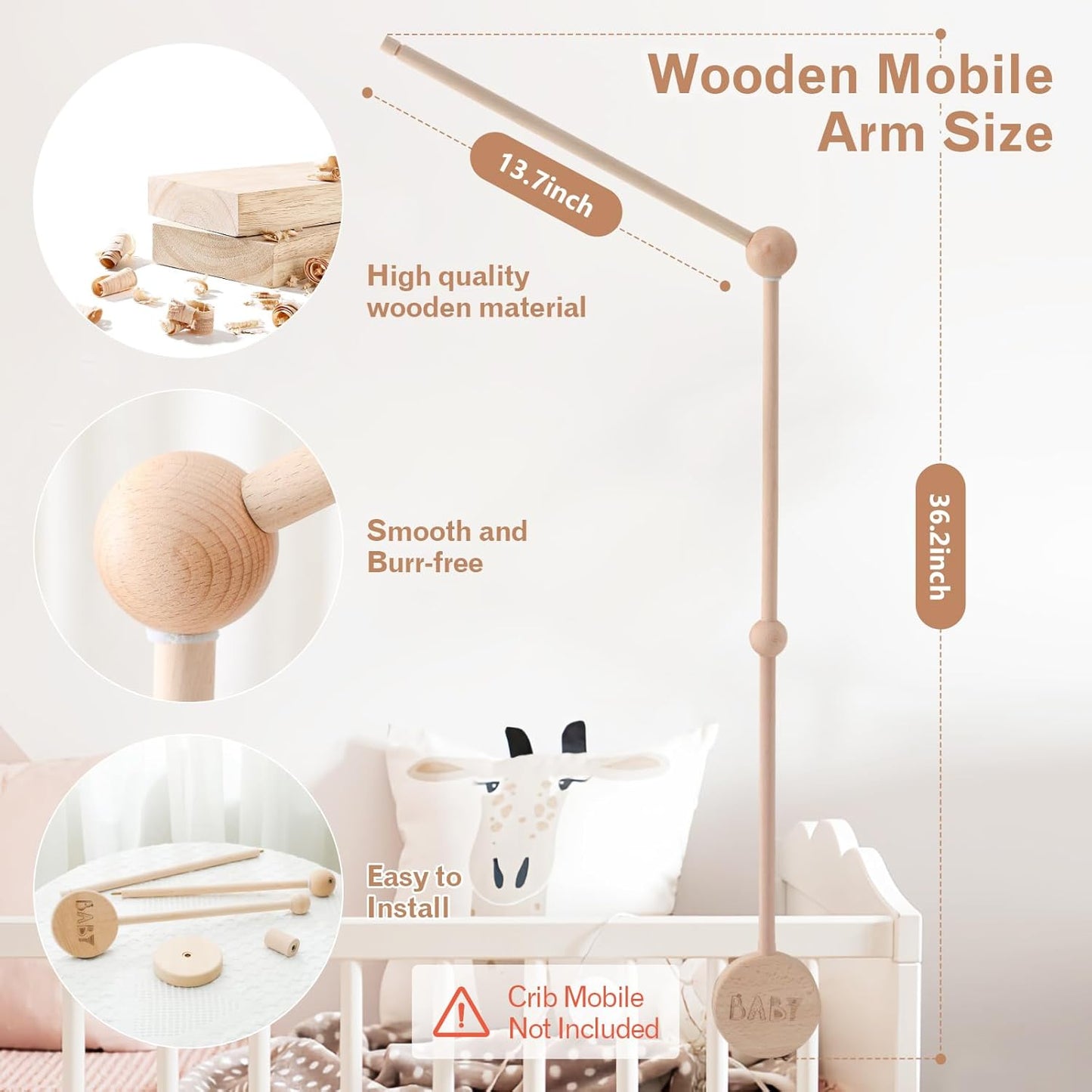 JETMHH Baby Crib Mobile Arm Holder - 36 Inch Large Version Safe Anti Slip Baby Mobile Hanger