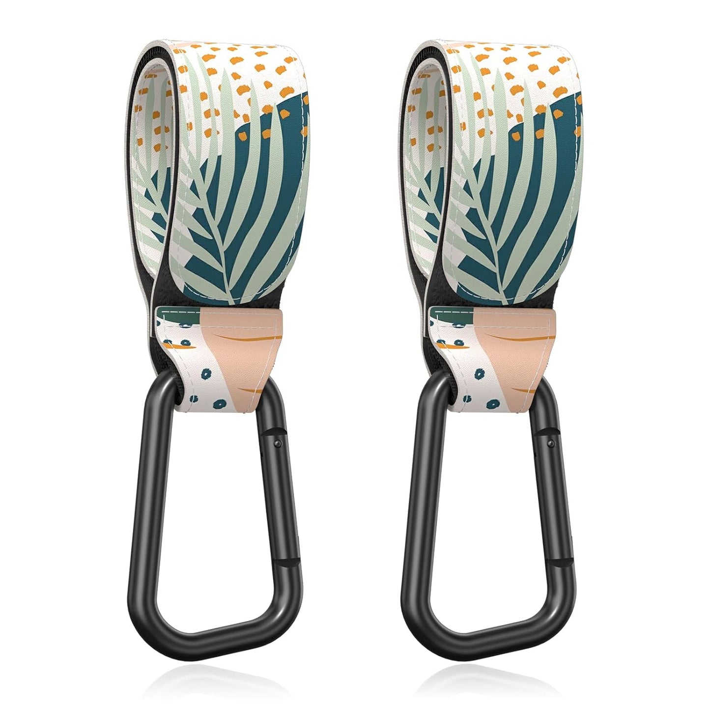Baby Stroller Hooks for Hanging Bags, Universal Stroller Clips Accessories, Mommy Hook for Diaper Bag, Shopping Cart, Purse, Backpack - 2 Pack, Abstract Leaf