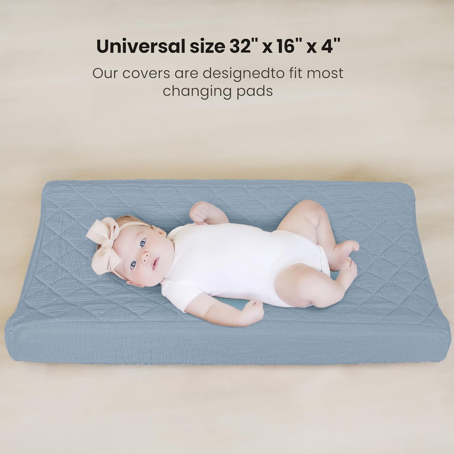 Konssy Waterproof Muslin Changing Pad Cover 2 Pack, Quilted Cotton Fitted Diaper Changing Table Cover, Soft Changing Pad Sheets for Girls Boys (Star,Blue)