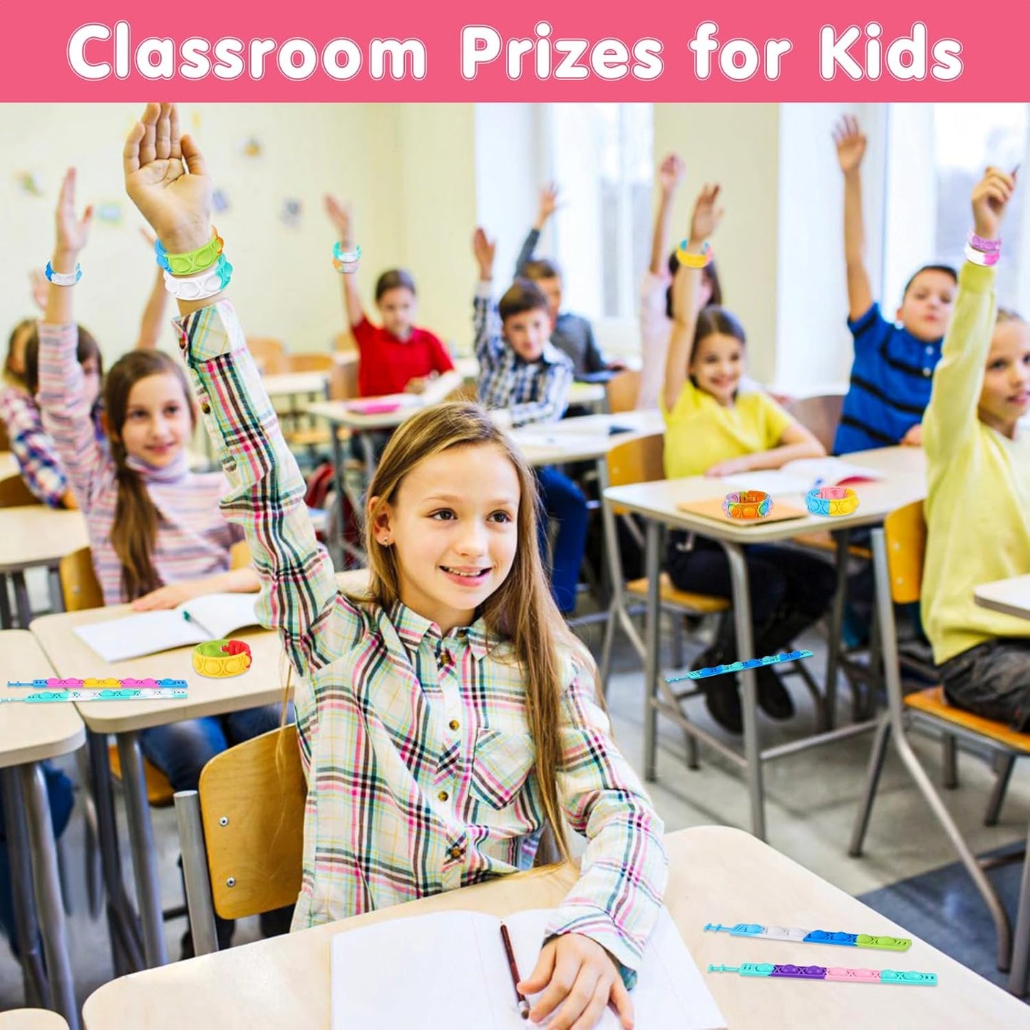 24 PCS Pop Bracelets Fidget Toys Bulk Its Bear Bracelet Kids Party Favors Fidget Toy Pack Fidgets for Classroom Prizes Birthday Goodie Bag Stuffers Sensory Toys for Girls Boys