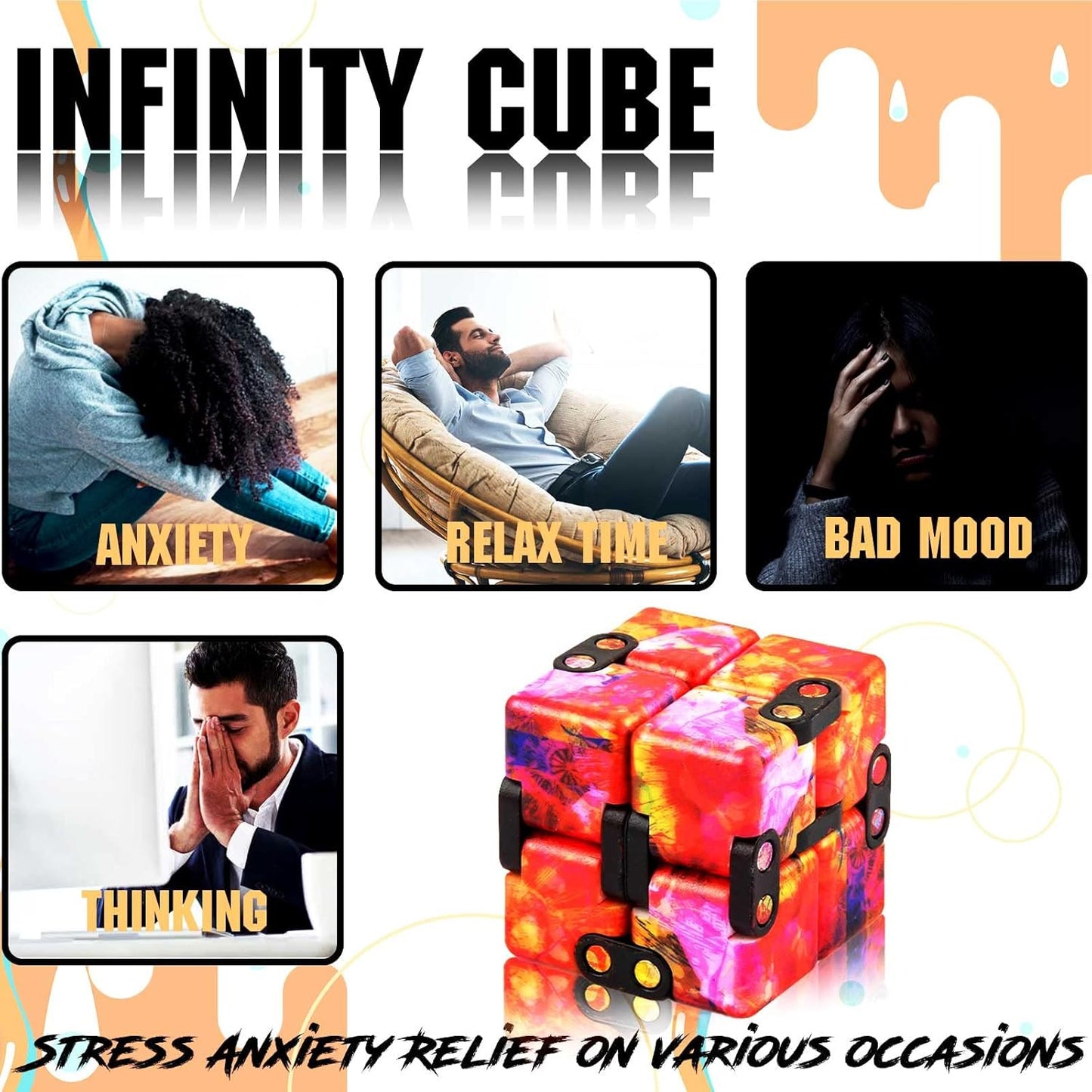 4 Pack Infinity Cube Fidget Toy, Fidgeting Game for Adults, Cool Mini Gadget Best for Stress and Anxiety Relief and Kill Time for ADD/ADHD/OCD B