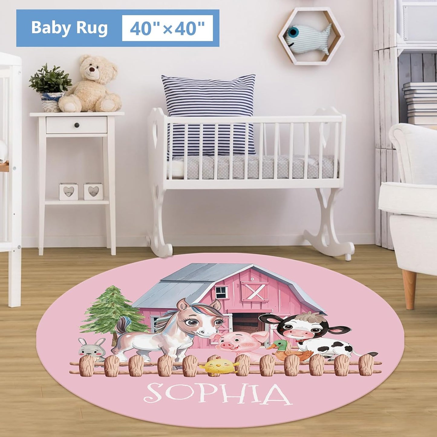 Personalized Baby Bedding Set, 5 Pcs Custom Crib Set With Name, Double Layer Nursery Bedding, Soft Farm Animal Set for Boy Girls, Customized Gift for Toddler Infant