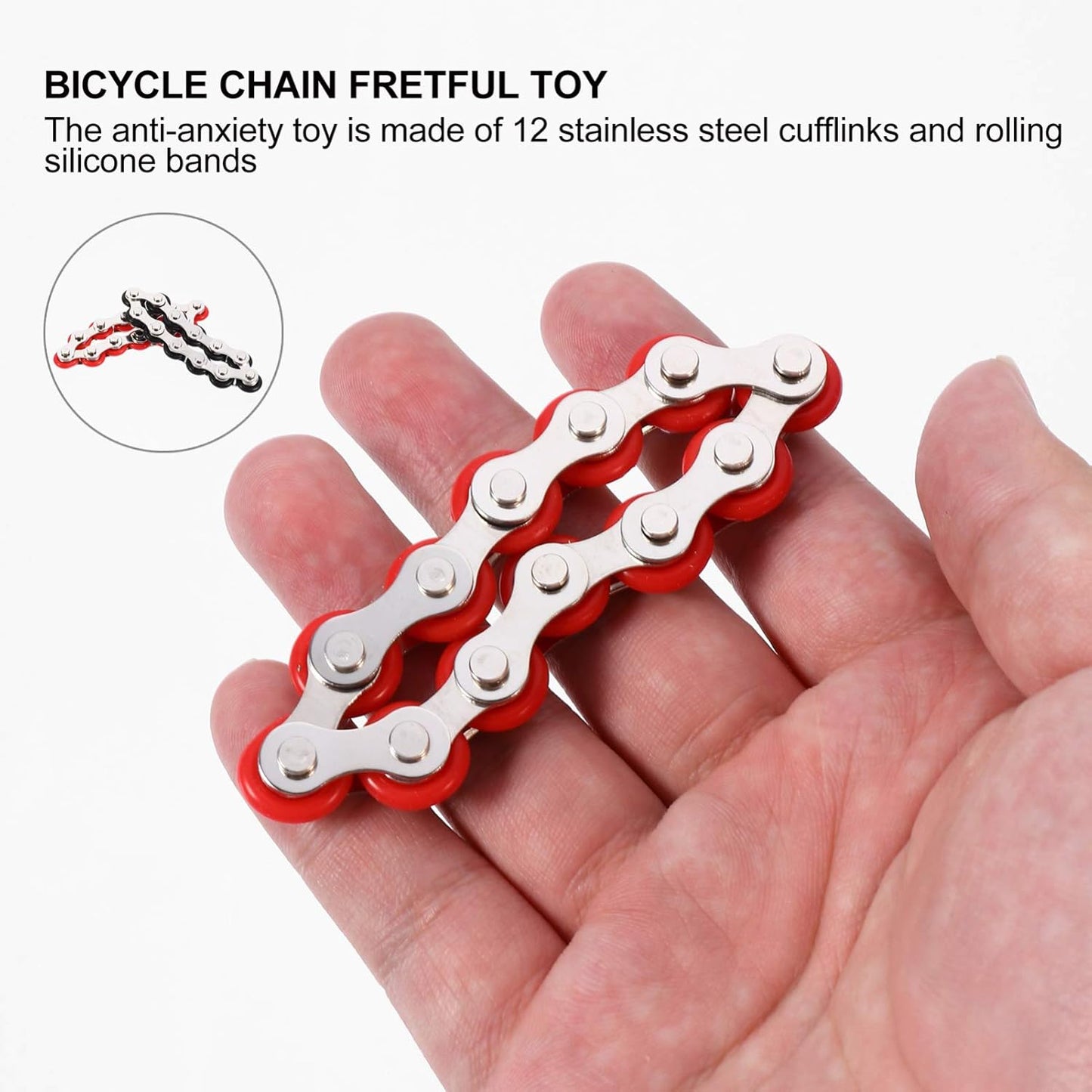 NUOBESTY 2 Pcs Bike Chain Toys 12 Roller Chain Toys Flippy Chain Stress Reducer Bike Chain Toys for Adult Teens Autism Stress and Relief Red Black