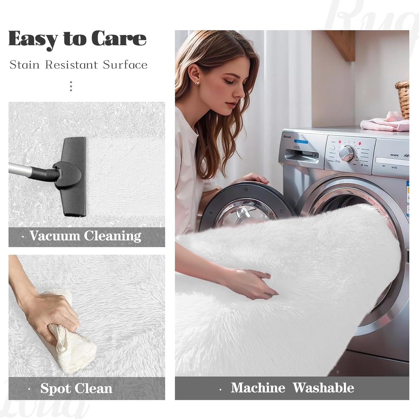 5x8 Area Rug for Living Room: Fluffy Shag Soft Washable Rugs Fuzzy Plush Indoor Carpet for Bedroom Nursery Playroom Dorm Kids Girls Boys Room (White, 5'x8')