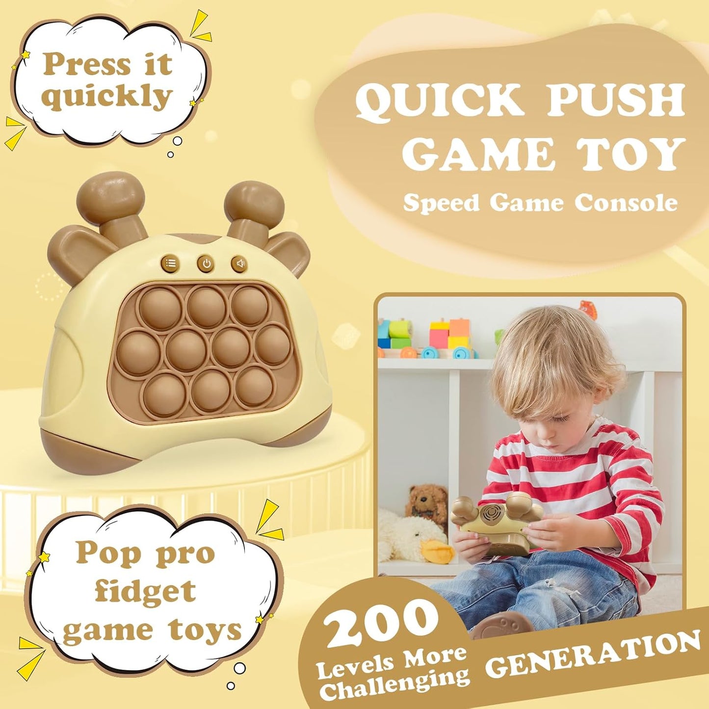 Quick Push Pop Games, Pop Pro Light Up Fidget Toys Game, Stress Relief Decompression Push Puzzle Game Console Toys Bubble Pop Fidget Game Controller Handheld Travel Game Toys for Kids 3-12 Years Old