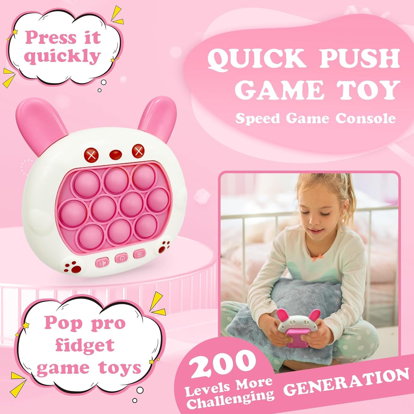 Fast Push Bubble Game - Quick Speed Push Puzzle Game Console Toys Light Up Pop Pro Fidget Games Bubble Stress Relief Handheld Electronic Pop Game for Kids