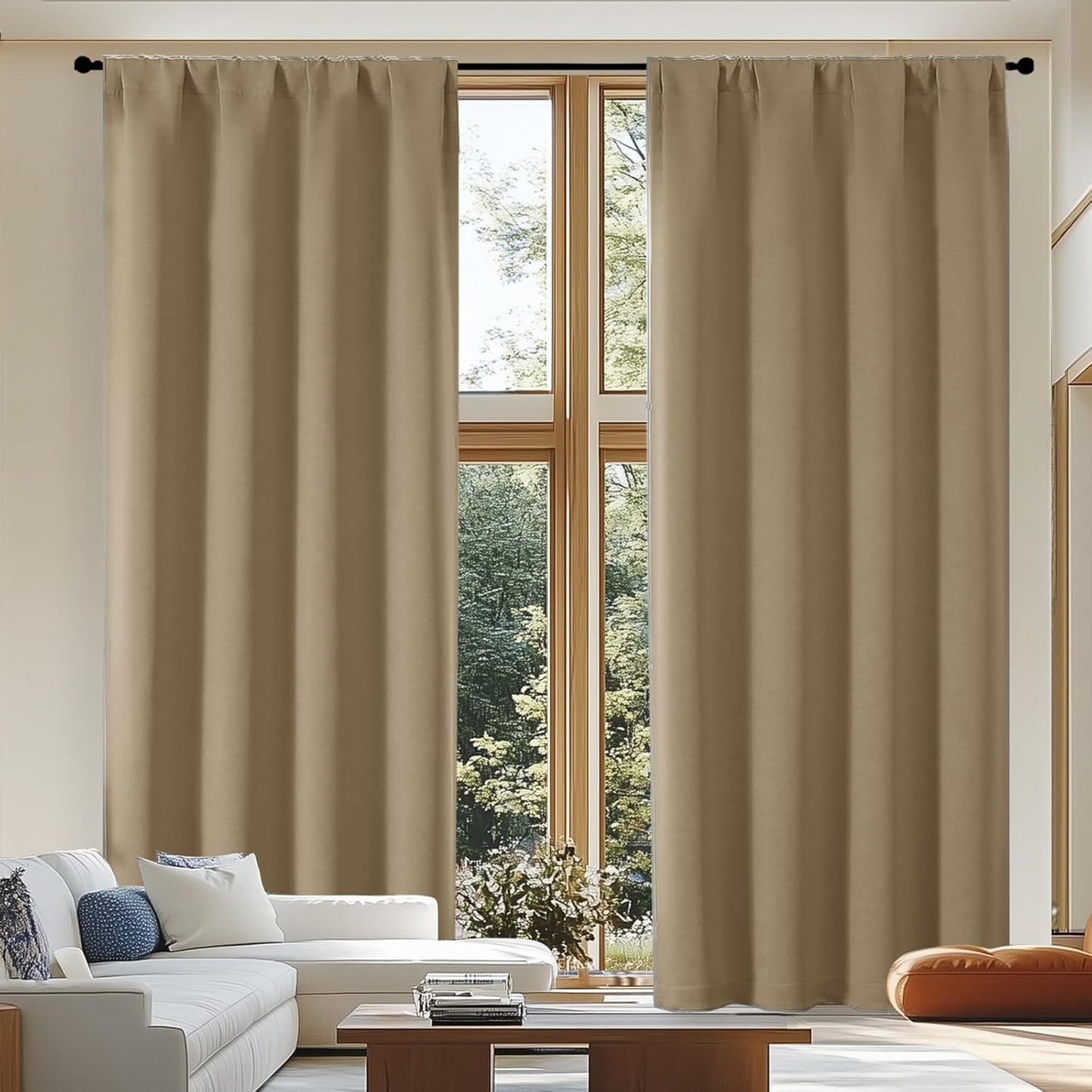 Simplebrand Ava Blackout Curtains for Patio 108 Inches Long 2 Panels Set, Solid Thermal Insulated Room Darkening Rod Pocket Window Treatment Curtains Blackout Drapes, W50 x L108 Inch, Taupe