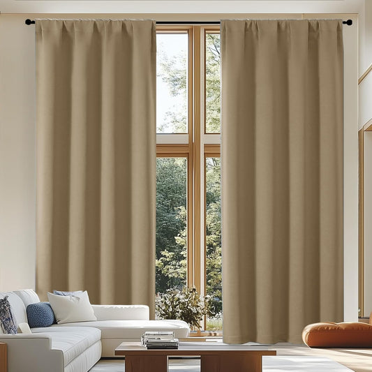 Simplebrand Ava Blackout Curtains for Patio 108 Inches Long 2 Panels Set, Solid Thermal Insulated Room Darkening Rod Pocket Window Treatment Curtains Blackout Drapes, W50 x L108 Inch, Taupe