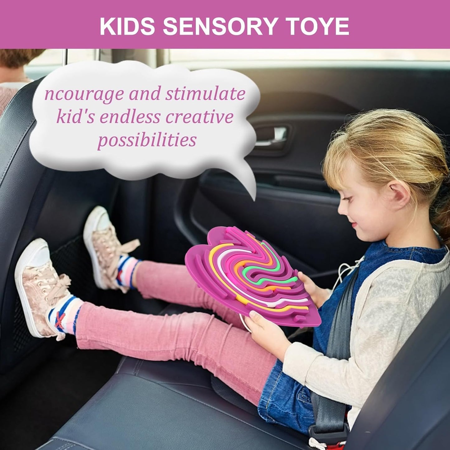 Sensory Activity Board - Double-Sided Silicone Fidget Toy Busy Board for Fine Motor Skill Silicone Calm Down Toy for Stress, Anxiety, ADHD & Autism, Kids 3+ & Adults Activities for Travel(Heart)