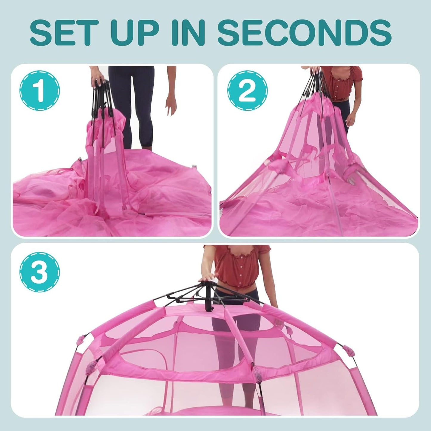 Alvantor Pop Up Playpen- 7'x7'x44”Baby Playpens Large Kids Play Tent Portable and Foldable Playpen Indoor/Outdoor Play Yard with Protective Mesh, UV SPF 50+ Sunshade, and Soft Foam Floor, Pink