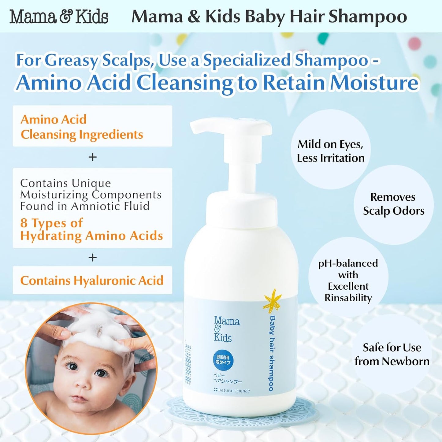 Mama&Kids Baby Hair Shampoo 370 ml / 12.51 fl oz Baby Shampoo for sensitive skin, Toddler Shampoo, Hypoallergenic