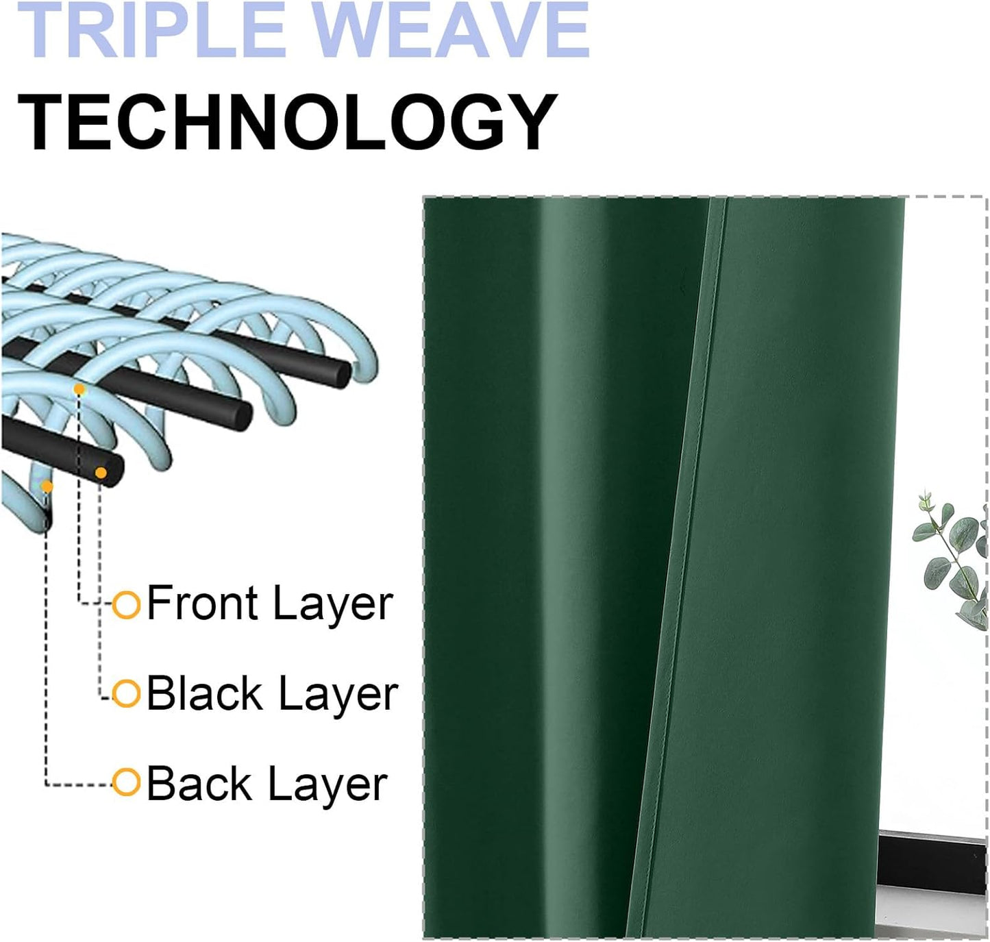 Simplebrand Ava Blackout Curtains for Patio 108 Inches Long 2 Panels Set, Solid Thermal Insulated Room Darkening Rod Pocket Window Treatment Curtains Blackout Drapes, W50 x L108 Inch, Ever Green