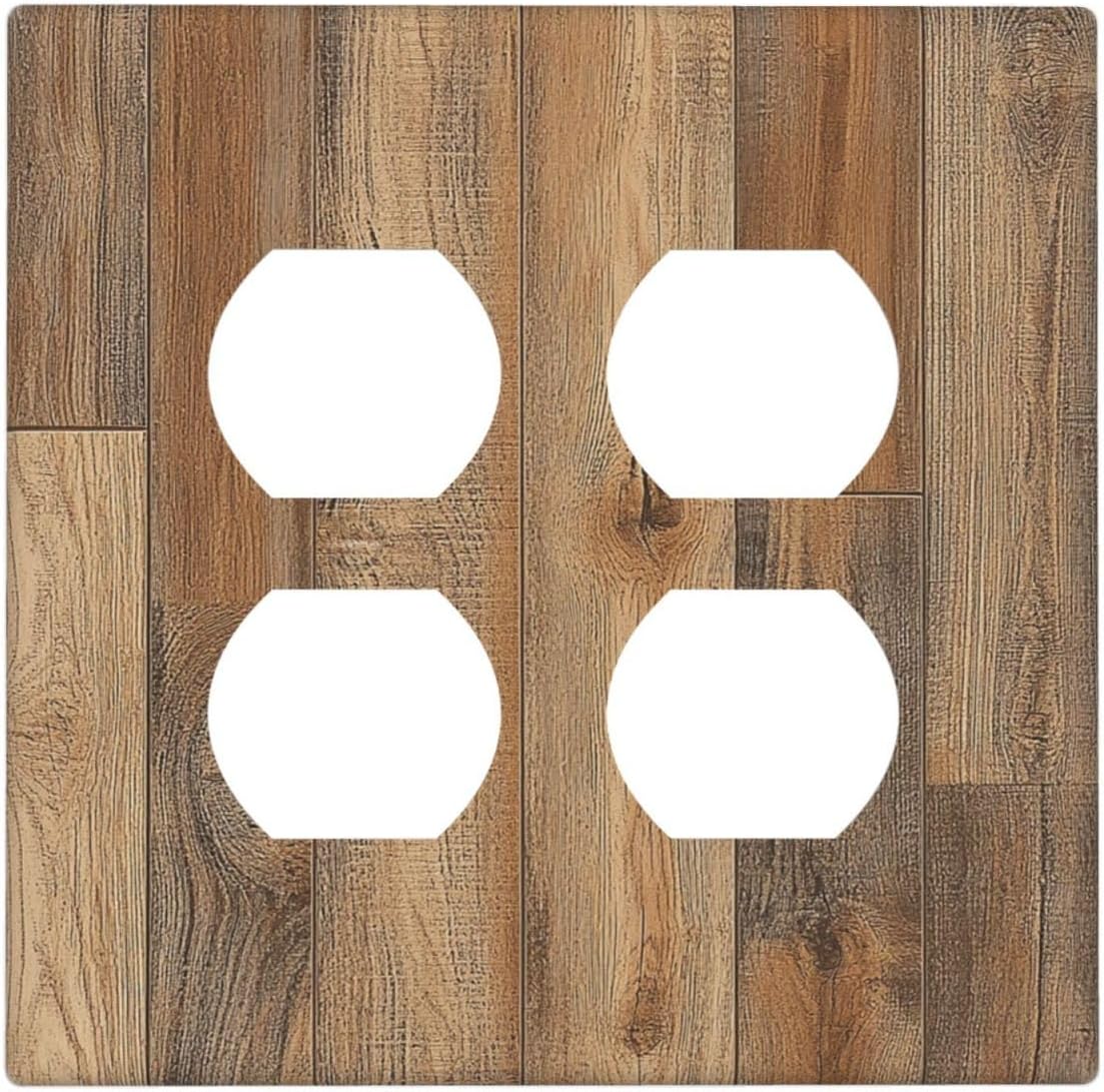 Outlet Covers Retro Rustic Brown Wood Grain 2 Gang Double Duplex Decorative Light Switch Covers Electrical Wallplates Socket Faceplate For Farmhouse Cabin Decor