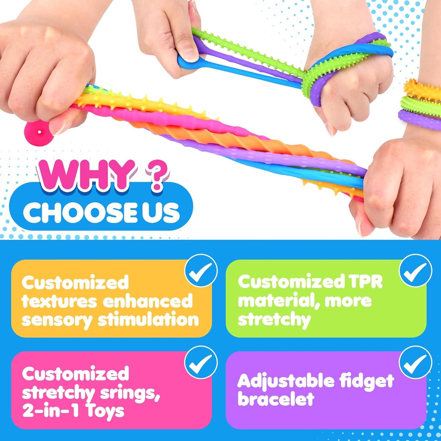 Sensory Toys Fidget Stretchy Strings: Fidget Toys Bracelet for Kids Calming - Adjustable Sensory Bracelet for Autism - Quiet Prizes Box Toys for Classroom 6 Pack