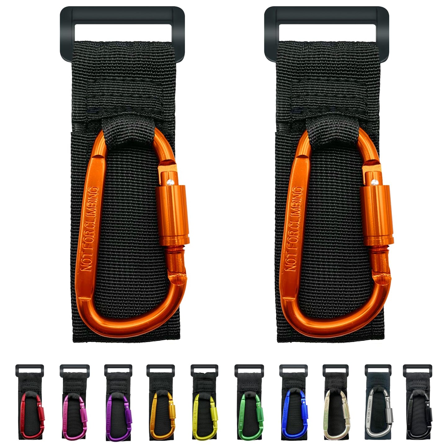 Baby Stroller Hook, Carry 30 lbs per Stroller Carabiner Clip, Adjustable Baby Stroller & Car Seat Hook for Hanging Diaper Bag, Wheelchair,Golf cart, Shopping and Pet Cart(2 Pcs Orange)