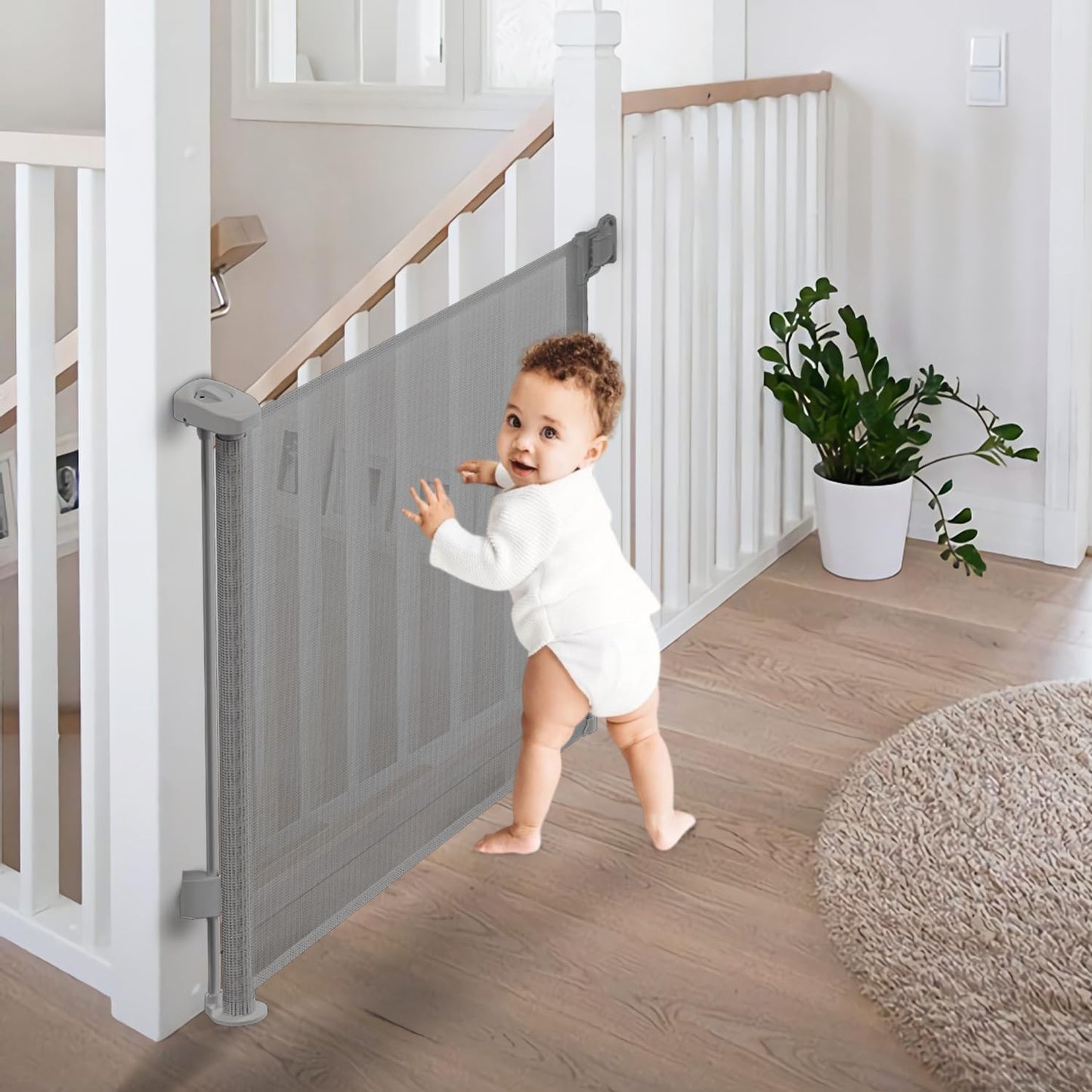 Retractable Baby Gate,Mesh Baby Gate or Mesh Dog Gate,33" Tall,Extends up to 55" Wide,Child Safety Gate for Doorways, Stairs, Hallways, Indoor/Outdoor, Grey