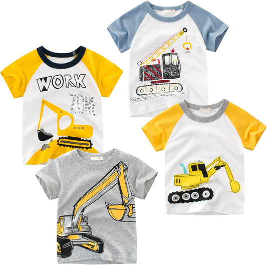 Boys' 4-Pack Excavator Short Sleeve Crewneck T-Shirts Top Tee Size 2-7 Years Toddler Boys' Value Pack Cotton T-Shirt