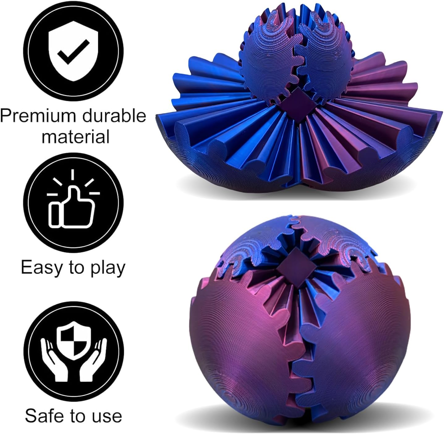 Gear Ball - GearSphere Desk Toy, 3D Printed Gear Ball Spin Ball or Cube Fidget Toy, Gear Sphere, Gear Ball Fidget Toy, Stress Ball, Fidget Ball, Gear Toy for Stress and Anxiety Relaxing (B1)