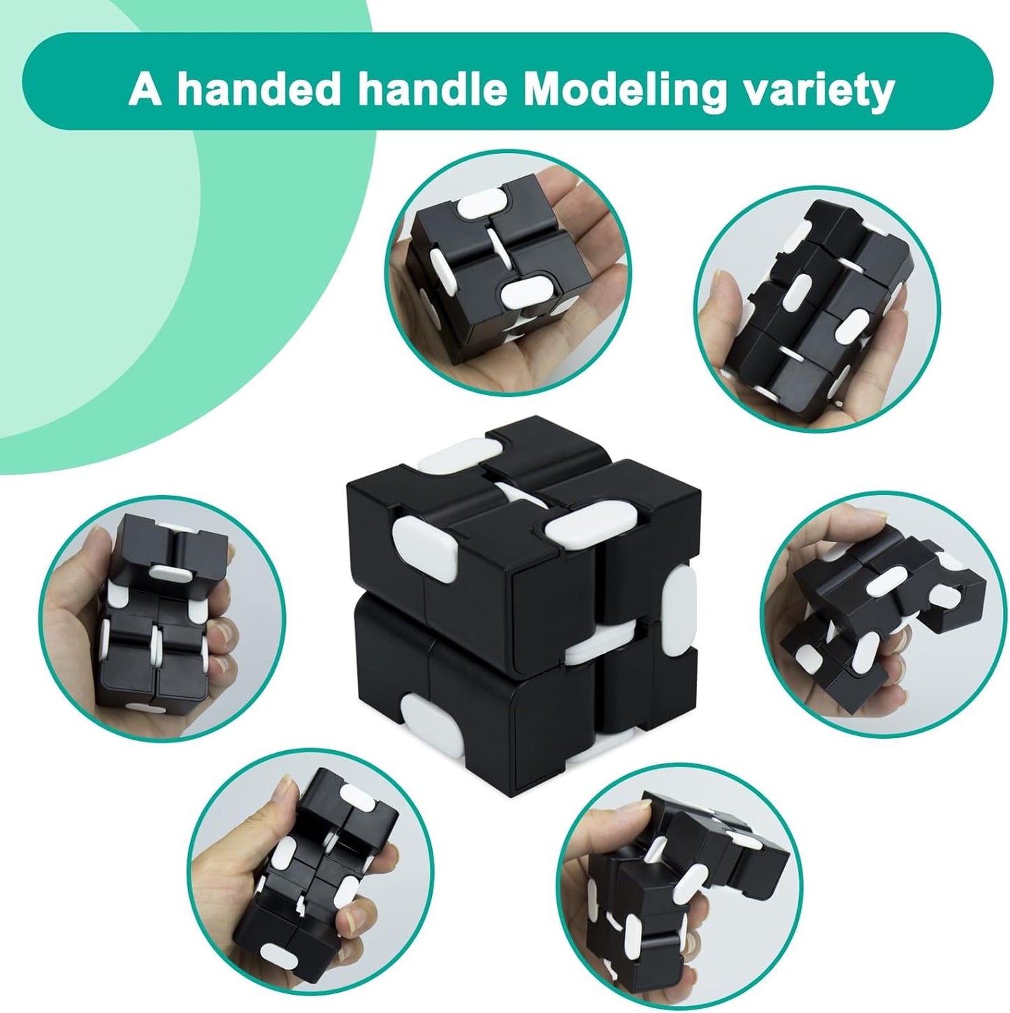 Infinitycube Fidget Toy Stress Relieving Fidgeting Game for Kids and Adults,Cute Pocket-sized Unique Gadget for Anxiety Relief and Kill Time (Black/White)