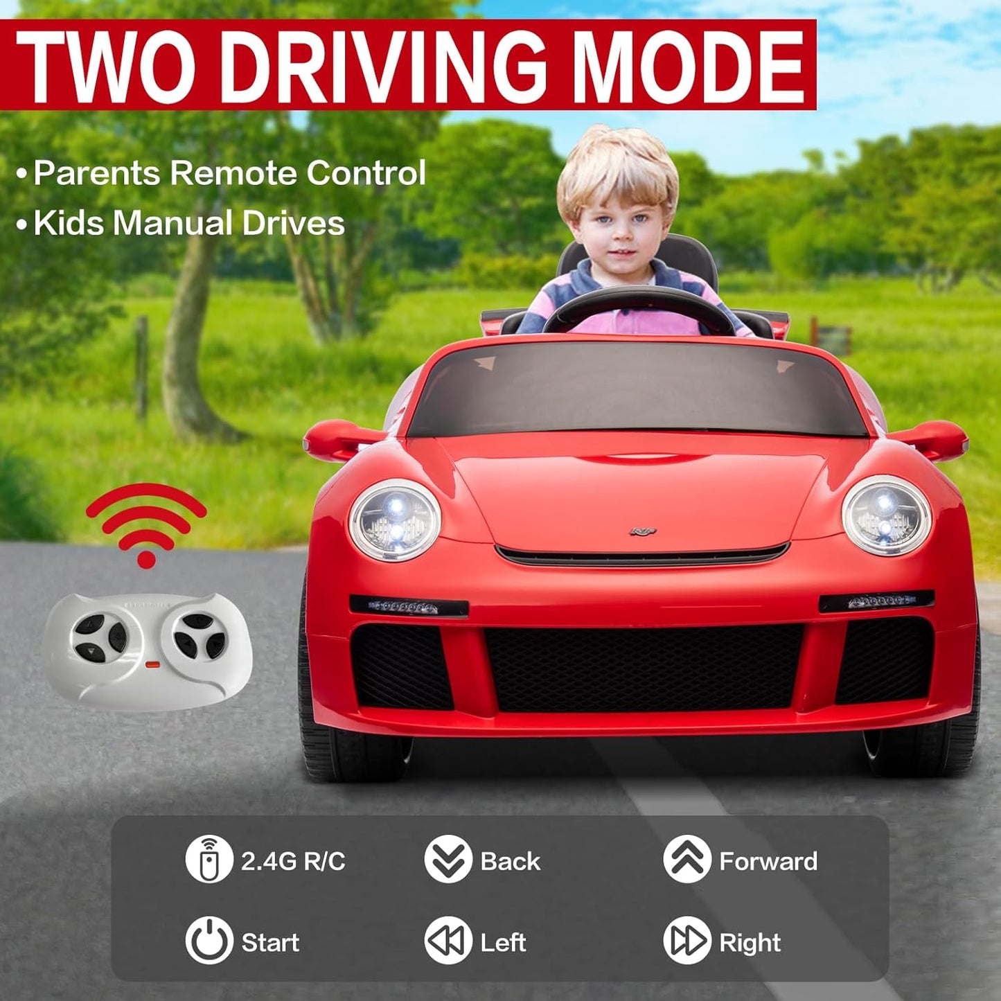 Licensed RUF CTR3 12V Kids Electric Car with Parent Remote Control, 2 Motors, 3 Speeds, LED Lights, MP3 Player | Battery Powered Ride-On Toy for Kids to Drive - Red