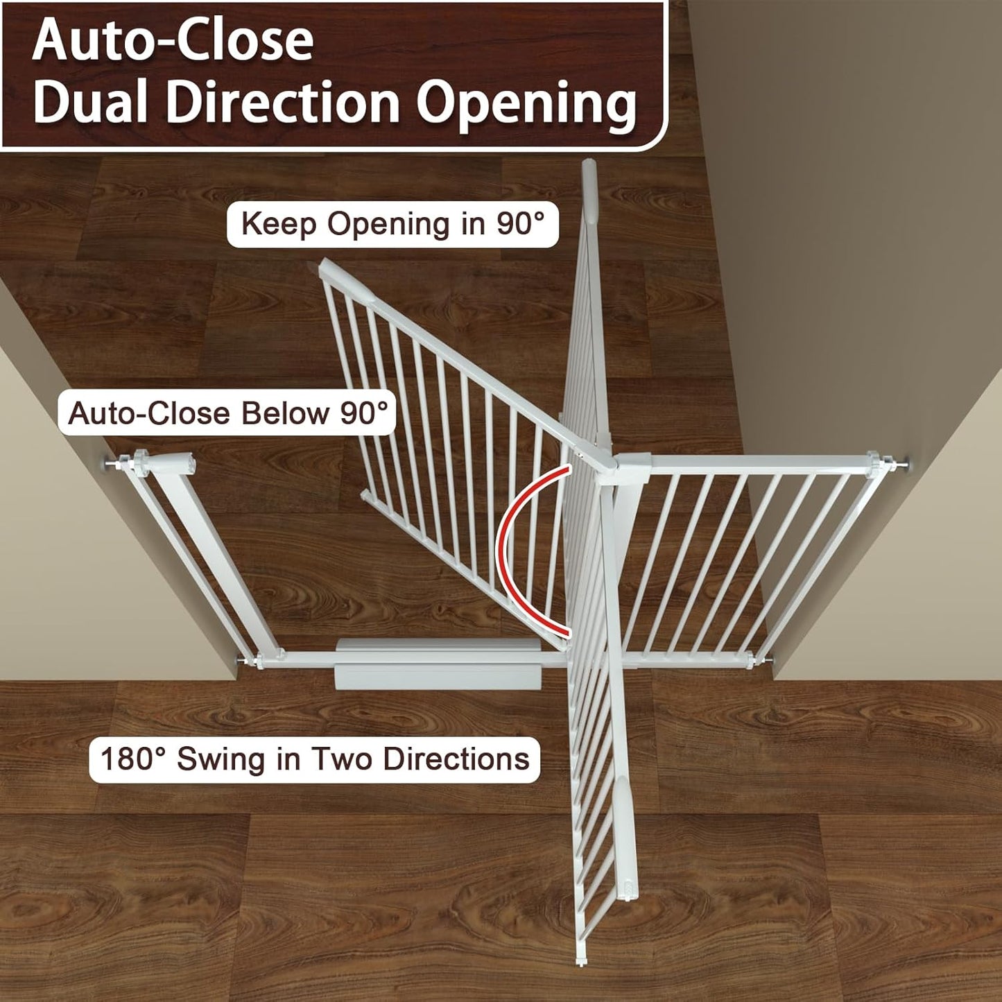 DEARBB Extra Wide Baby Gate Ultra Narrow Spacing 30.11-77.36" Pressure Mounted Double Lock Swing Auto Close Walk Through Metal Safety Pet Gate for Stairs and House Doorway Kitchen