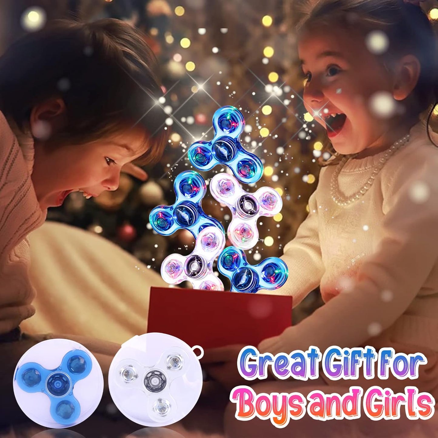 Gigilli Fidget Spinners 2 Pack, LED Light up Sensory Fidget Toys for Kids Adults, Glow in The Dark Fidget Toys for Teens Boys Girls Classroom Prizes for Kids 4-8-12, ADHD Stress Anxiety Relief Fidgets