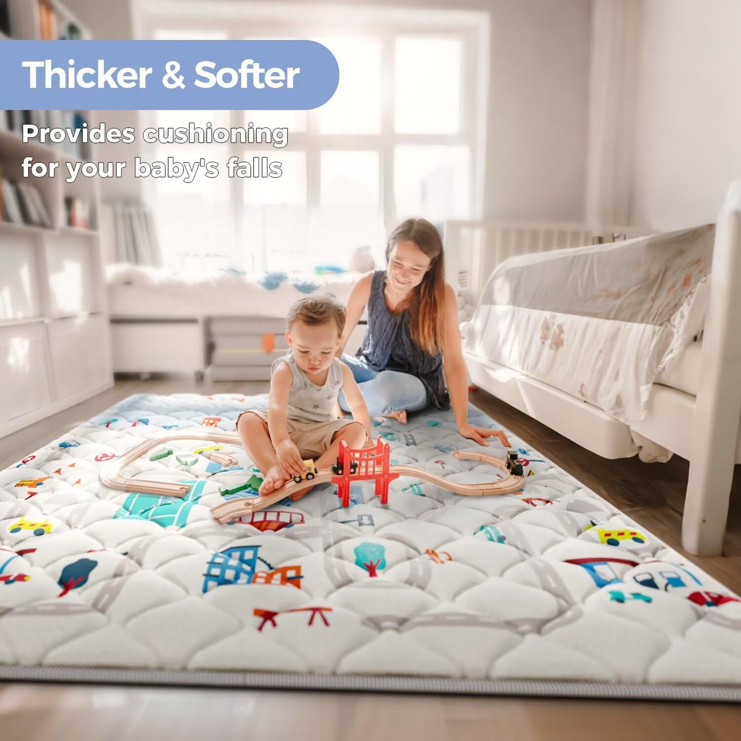 Car Portable Baby Play Mat 50x50 Playpen Mat Upgraded Thicker Baby Floor Play Mat Non-Slip Cushioned Crawling Mat Waterproof Kids Play Mat Activity Playmats for Babies Toddler Tummy Time(50x50, Car)