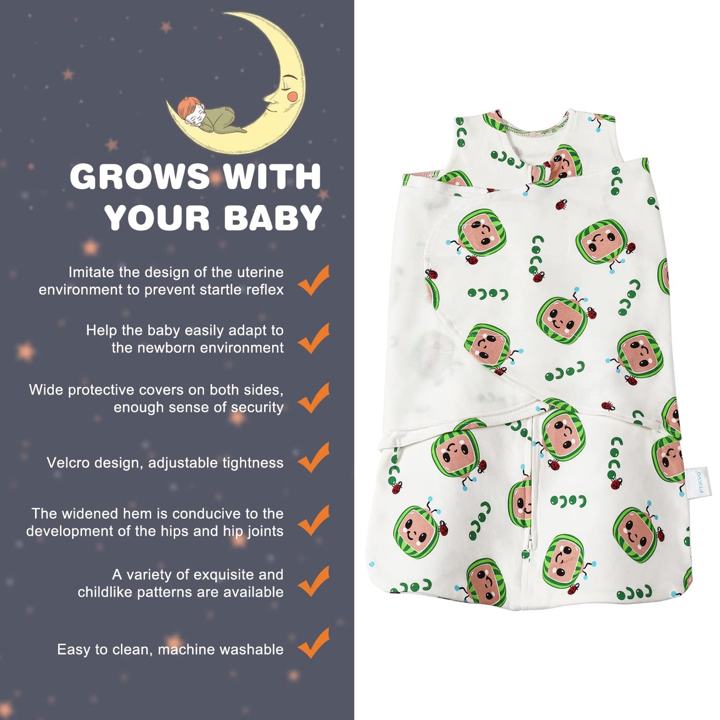 Swaddle-Blanket Baby Girl & Boy Swaddles Newborn Infant Transition 100% Cotton Wrap Blankets, 3-Way Adjustable Wearable Blanket, TOG 1.0 (Watermelon 3-6 Month)