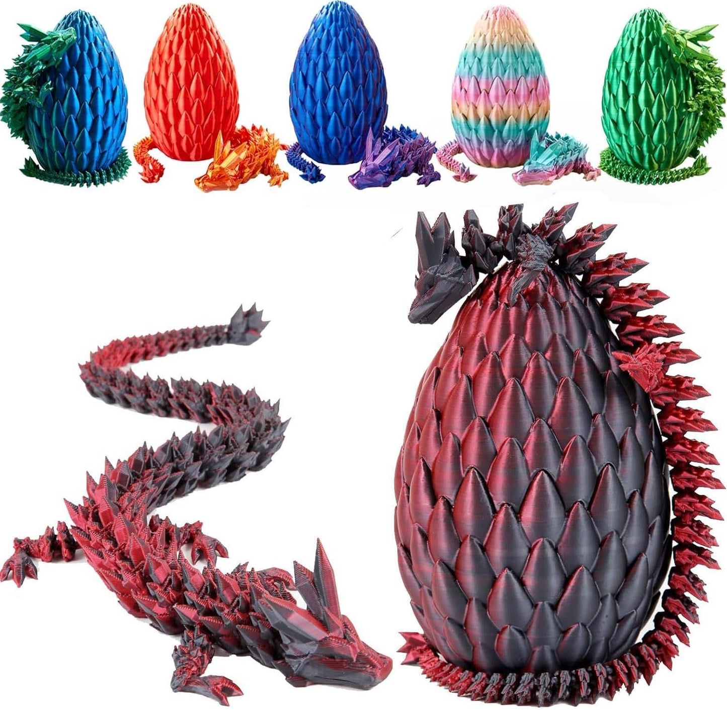 12inch 3D Printed Dragon Egg,Mystery Crystal Dragon Fidget Toys,Articulated Dragon,Home Desk Decor Easter Surprise Dinosaur Eggs,Adults Fidget Toys for Autism/ADHD (Black Red)