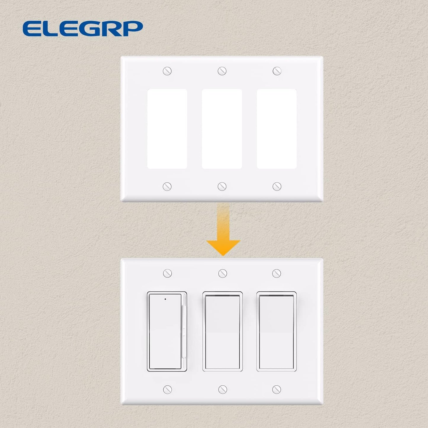 ELEGRP 3-Gang Decorative Wall Plates, Mid-Size 4.88" H x 6.75" L Unbreakable Thermoplastic Faceplate Cover for Decorator Receptacle Outlet Switch, UL Listed (2 Pack, Glossy White)