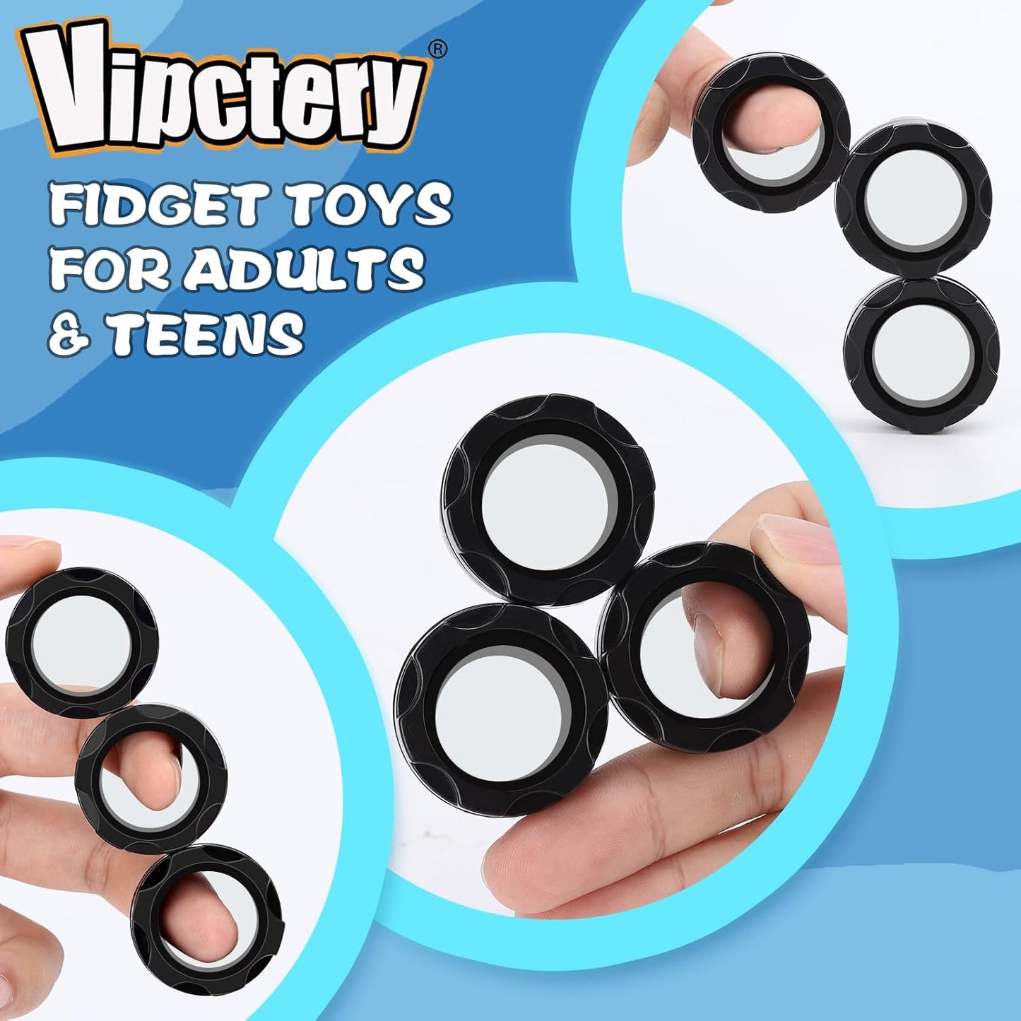 8Pcs Fidget Toys Adults Teens ADHD Autism Toys Adults Office Cool Gadgets Desk Toys Fidgets for Classroom with Magnetic Rings Cube Keychain Christmas Stocking Stuffer Gifts for Men