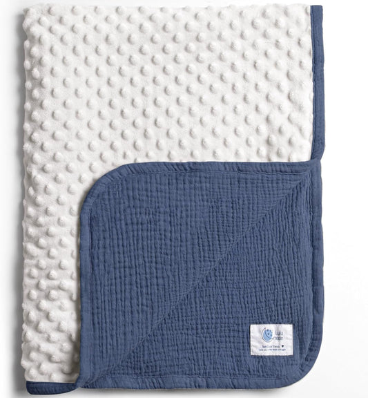 lulumoon Baby Blanket for Newborn Receiving: Minky Dot & Muslin Lightweight - Thermal Blanket Gift for Baby Shower & Hospital Welcoming 30"x40"（Blue）