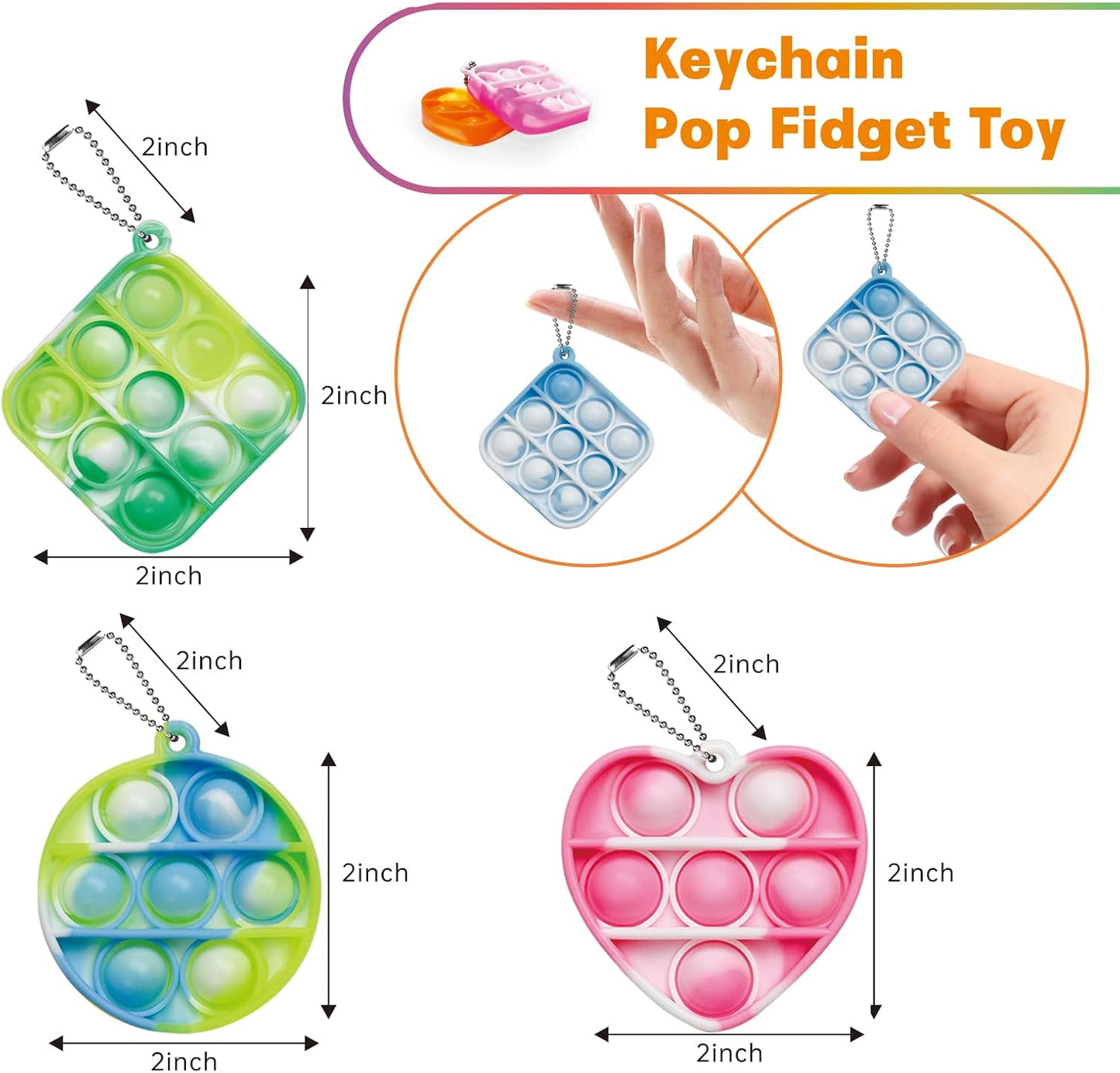 Fidget Toys for Kids Sensory Toys Party Favors 12 Pcs Mini Pop Keychain Its Autism Toddler Toys 3 Shape Stress Relief Kids Toys Fidgets for Boys Girls Pop Stress Toys It Classroom Prizes