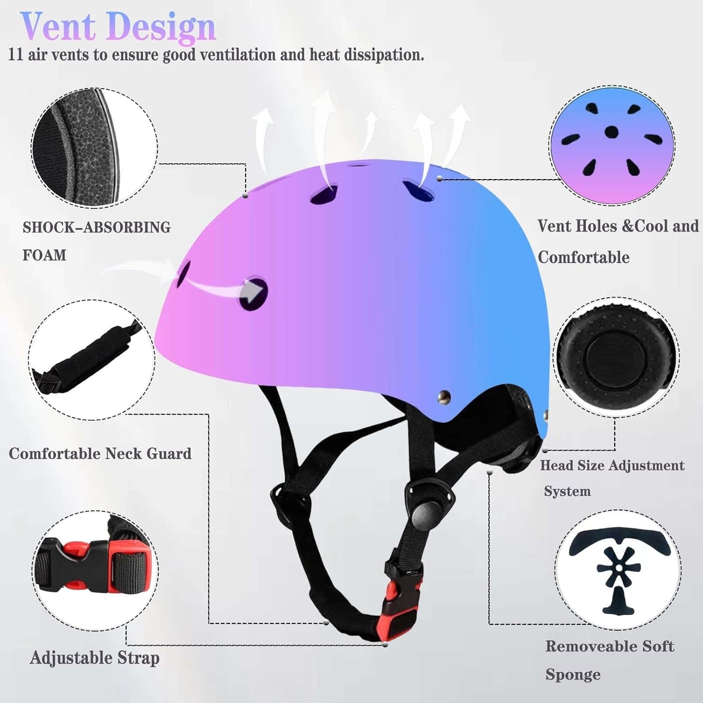 Kids Helmet,Toddler Skateboard Helmets for Ages 2-3-5-8-14 Years Boys Girls with Knee and Elbow Pads Wrist Guards fit Roller Skates,Skateboarding,Skating Scooter Adjustable Kids Helmet