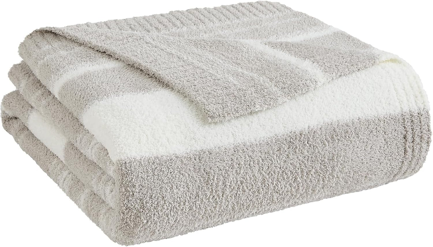 WRENGONGE Taupe Throw Blanket, 60x80 Soft Cozy Striped Throw Blankets for Couch, Sofa, Bed, Travel, Lightweight Fluffy Warm Plush Decorative Blankets for Women, Men,Kids Gift