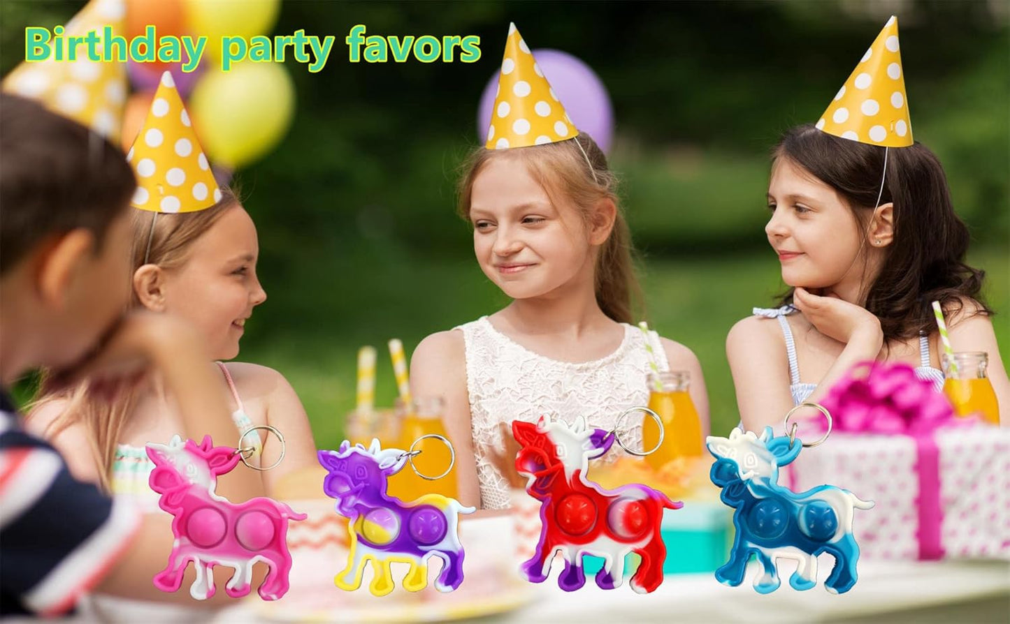 100 Packs Bulk cow Mini pop Fidget Backpack Keychain， boy and Little Girl,Kids birthday Party Favors,summer Students Bubble Prize gifts