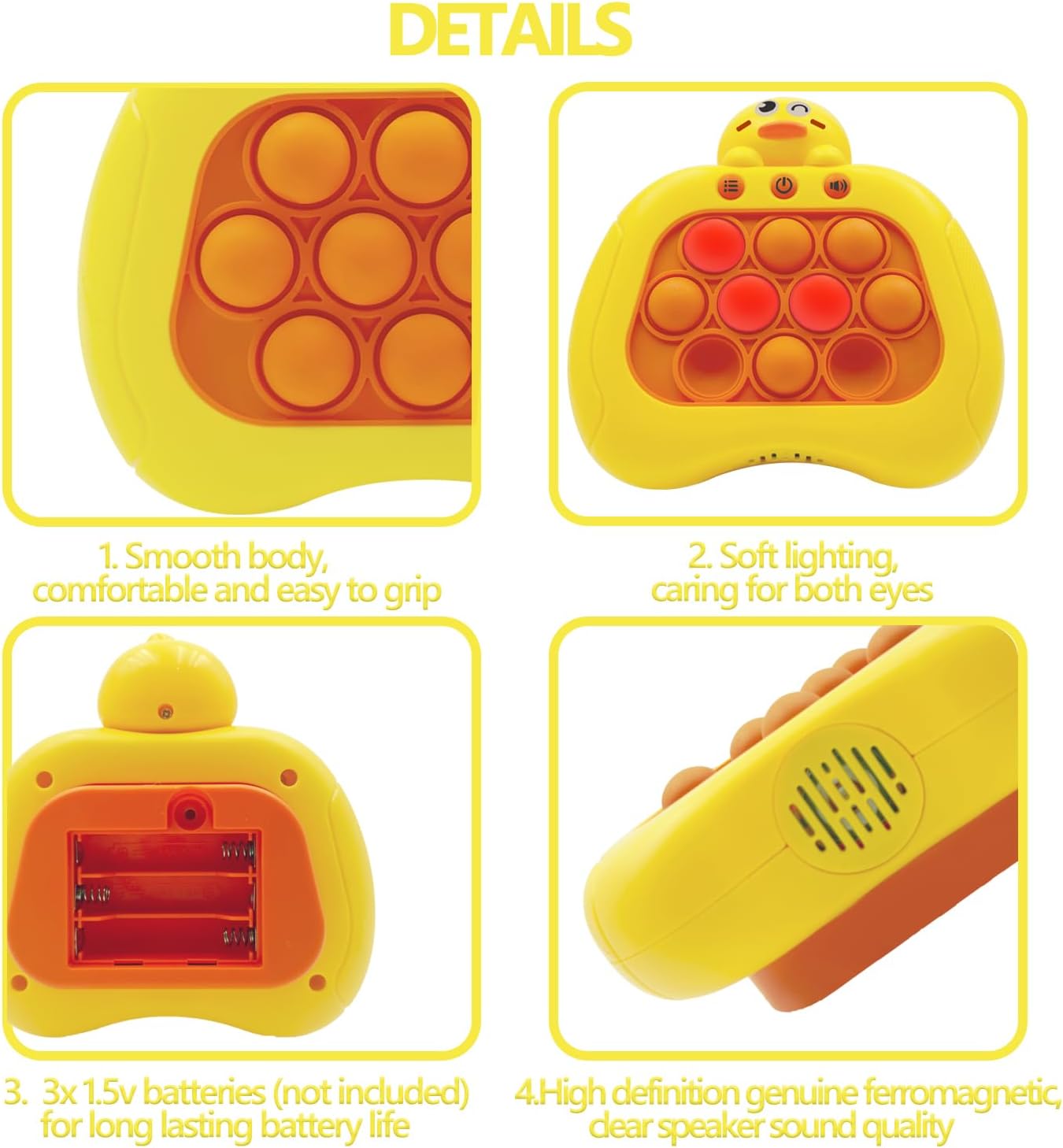 Quick Push Pop Game Fidget Toys Pro for Kids Adults, Handheld Puzzle Game Machine, Squeeze Poppet Sensory Fast Push Bubble Toy,Party Game,Birthday Gitfs Duck