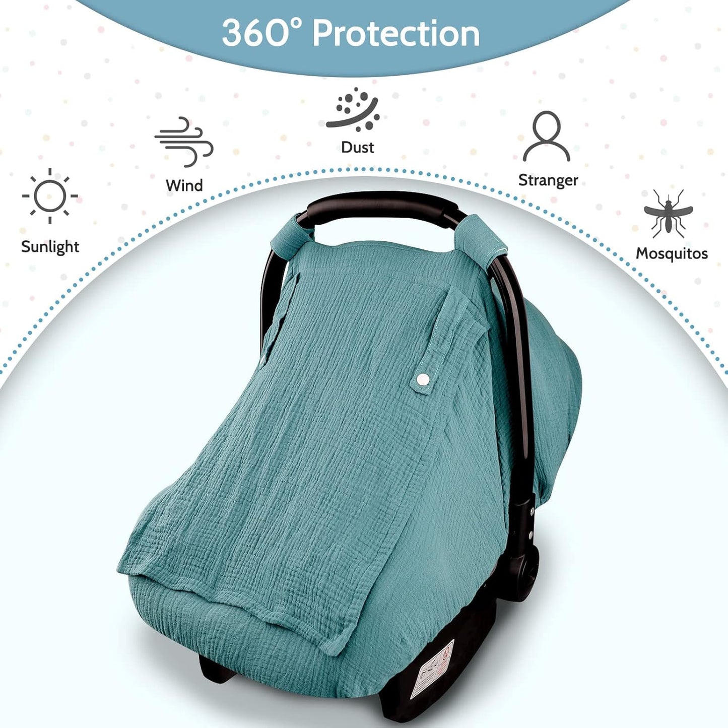 Muslin Car Seat Covers for Babies, Summer Baby Car Seat Cover for Boys Girls with Breathable Window, Lightweight Infant Car Seat Canopy, Blue
