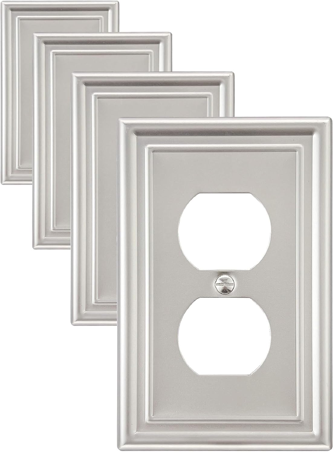 4-Pack Duplex Wall Plate, Satin Nickel Outlet Cover for Electrical Outlet, Receptacle, Decorative Switch Plates, Durable Metal, Midsize